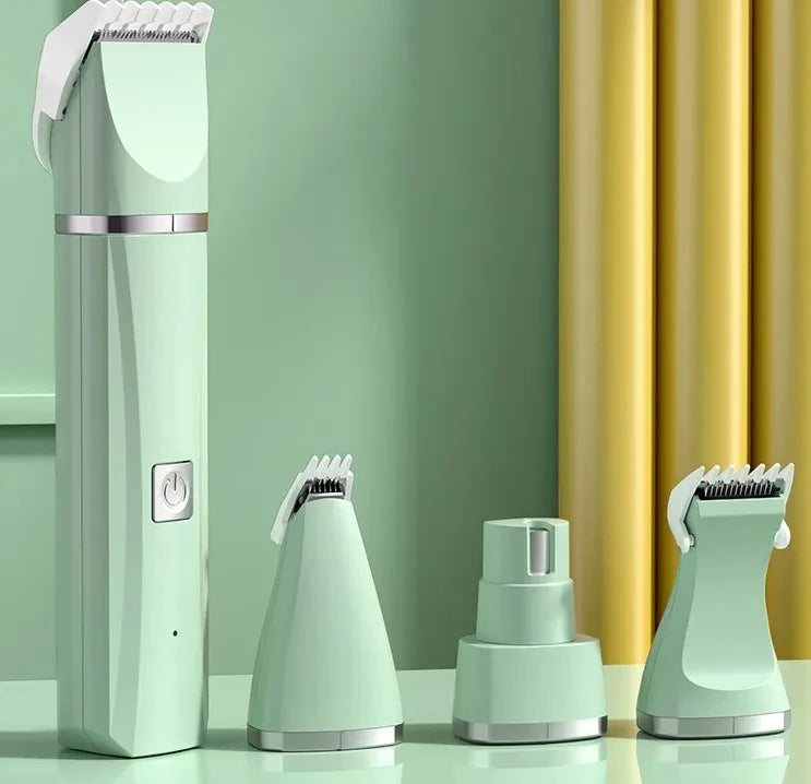 4-in-1 Rechargeable Pet Grooming Kit – Low Noise Clippers with Interchangeable Blades